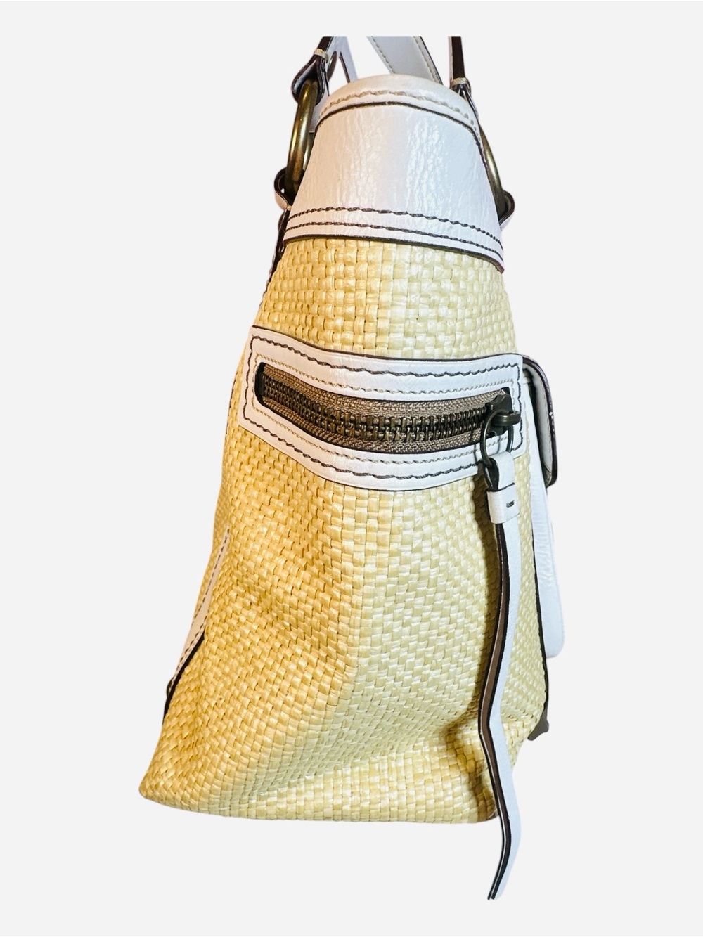 Coach Vintage Legacy Woven Straw White Leather Tote Bag - Picture 5 of 14